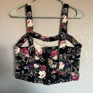 Forever 21 Black crop top with floral designs size L